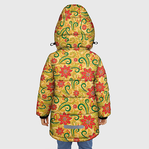 Зимняя куртка для девочки Оранжевая хохлома / 3D-Светло-серый – фото 4