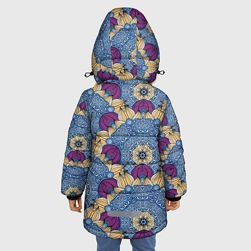 Зимняя куртка для девочки Цветочные узоры / 3D-Светло-серый – фото 4