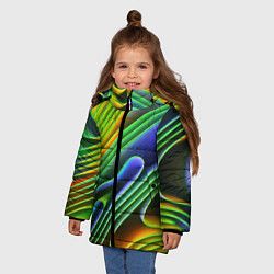 Куртка зимняя для девочки Цветные неоновые полосы Абстракция Color neon patt, цвет: 3D-красный — фото 2
