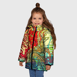 Куртка зимняя для девочки Хаотичные линии Abstract pattern, цвет: 3D-красный — фото 2