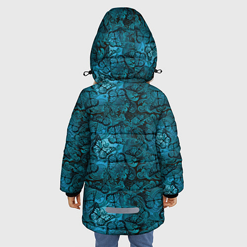 Зимняя куртка для девочки Бирюзовые бабочки / 3D-Светло-серый – фото 4