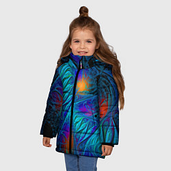 Куртка зимняя для девочки Neon pattern Неоновый паттерн, цвет: 3D-красный — фото 2