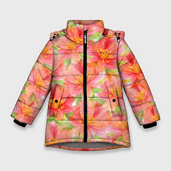Куртка зимняя для девочки Необычные цветы, цвет: 3D-светло-серый