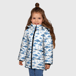 Куртка зимняя для девочки Голубые рыбки ретро принт, цвет: 3D-светло-серый — фото 2