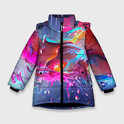 Куртка зимняя для девочки Neon splashes, цвет: 3D-черный