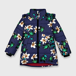 Куртка зимняя для девочки Цветы Узор Дицы, цвет: 3D-красный