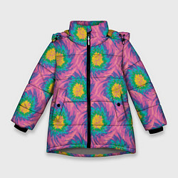 Куртка зимняя для девочки Тай-дай, яркие пятна, цвет: 3D-светло-серый