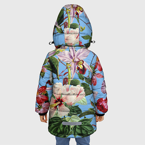 Зимняя куртка для девочки Цветы Сине-Цветочный Букет / 3D-Светло-серый – фото 4