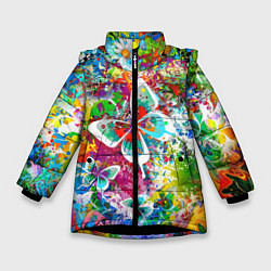 Зимняя куртка для девочки Яркое безумие Бабочки, кляксы, граффити