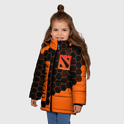 Куртка зимняя для девочки ДОТА 2 на фоне узоров из сот, цвет: 3D-черный — фото 2