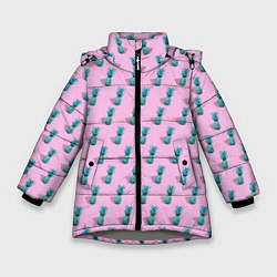 Куртка зимняя для девочки Неоновые ананасы, цвет: 3D-светло-серый