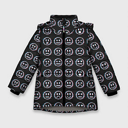 Куртка зимняя для девочки Глитч смайлы, цвет: 3D-светло-серый