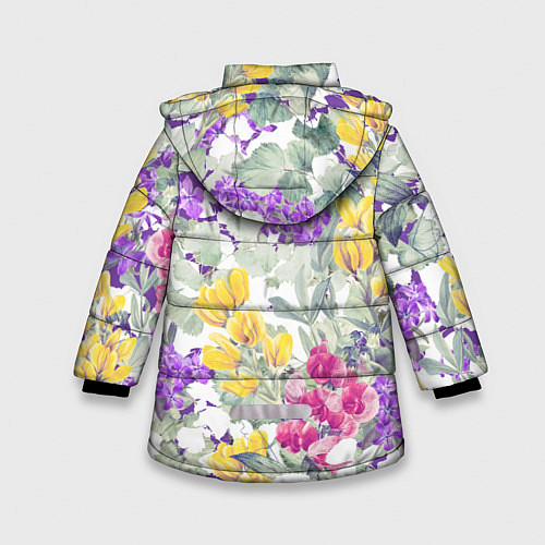 Зимняя куртка для девочки Цветы Красочный Луговой Узор / 3D-Красный – фото 2
