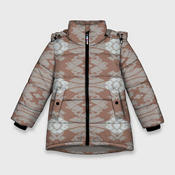 Куртка зимняя для девочки Геометрическая графика Узор коричневого и серого ц, цвет: 3D-светло-серый