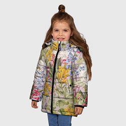 Куртка зимняя для девочки Цветы Удивительное Лето, цвет: 3D-светло-серый — фото 2