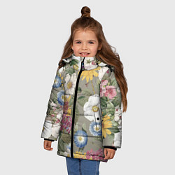 Куртка зимняя для девочки Цветы Красочный Вечерний Узор, цвет: 3D-светло-серый — фото 2
