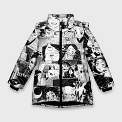 Куртка зимняя для девочки Клинок рассекающий демонов паттерн, цвет: 3D-черный