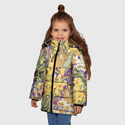 Куртка зимняя для девочки Цветы Нарциссы и Зайцы, цвет: 3D-светло-серый — фото 2