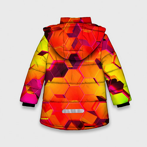 Зимняя куртка для девочки НЕОНОВЫЕ ГРАДИЕНТНЫЕ 3D гексаэдры / 3D-Красный – фото 2