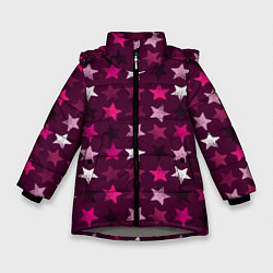 Куртка зимняя для девочки Бордовые звезды, цвет: 3D-светло-серый