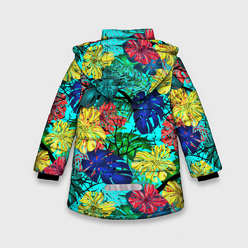 Зимняя куртка для девочки Тропические растения на бирюзовом фоне / 3D-Красный – фото 2