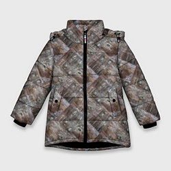 Куртка зимняя для девочки Старый потертый деревянные паркет, цвет: 3D-черный