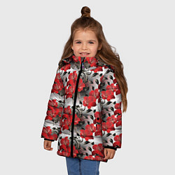 Куртка зимняя для девочки Красные абстрактные цветы, цвет: 3D-красный — фото 2