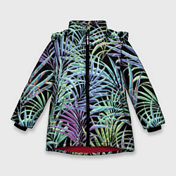 Зимняя куртка для девочки Разноцветные Листья Пальм В Ночных Джунглях