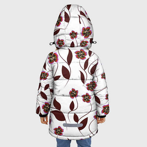 Зимняя куртка для девочки Розовые цветы вишни на светлом фоне / 3D-Светло-серый – фото 4