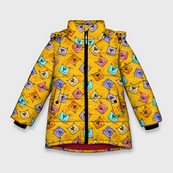 Куртка зимняя для девочки Цветные котики и лапки, цвет: 3D-красный