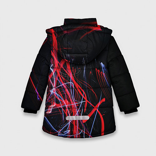 Зимняя куртка для девочки Неоновые лучи в абстракции - Красный и синий / 3D-Красный – фото 2