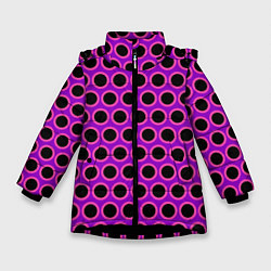 Куртка зимняя для девочки Розовые круги, цвет: 3D-черный