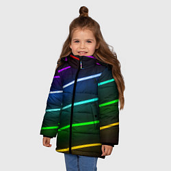 Куртка зимняя для девочки Неоновые разноцветные фонари - Голубой и зелёный, цвет: 3D-красный — фото 2