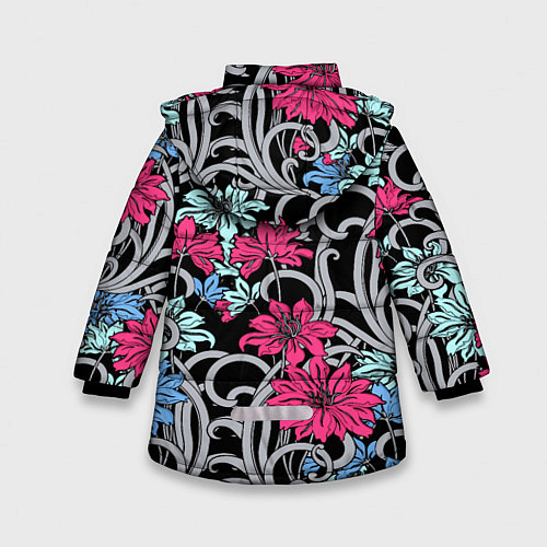 Зимняя куртка для девочки Цветочный летний паттерн Fashion trend / 3D-Светло-серый – фото 2