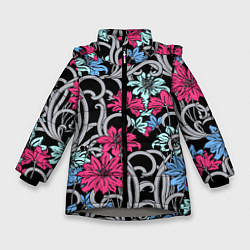 Куртка зимняя для девочки Цветочный летний паттерн Fashion trend, цвет: 3D-светло-серый