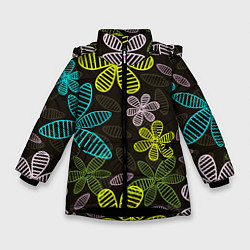 Куртка зимняя для девочки MULTICOLORED TRANSPARENT FLOWERS, цвет: 3D-черный