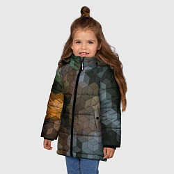 Куртка зимняя для девочки Геометрический 3D узор в серых и коричневых тонах, цвет: 3D-черный — фото 2