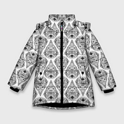 Куртка зимняя для девочки Черно-белый геометрический узор Арт деко, цвет: 3D-черный