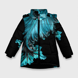 Зимняя куртка для девочки Черный с голубым неоновый фрактал Ледяная абстракц