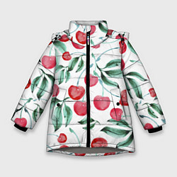 Зимняя куртка для девочки Вишня Нарисованная Акварелью