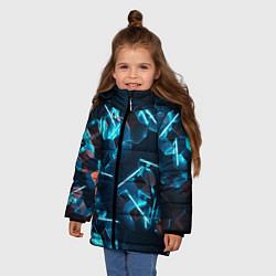 Куртка зимняя для девочки Неоновые фигуры с лазерами - Голубой, цвет: 3D-светло-серый — фото 2