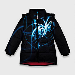 Куртка зимняя для девочки Неоновый узор - Голубой, цвет: 3D-красный