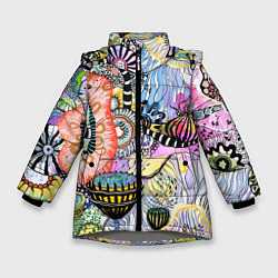 Куртка зимняя для девочки Подводный цветочно коралловый мир, цвет: 3D-светло-серый
