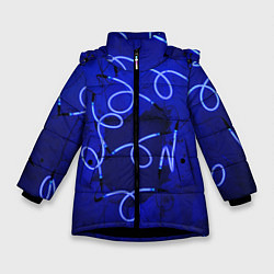 Куртка зимняя для девочки Неоновые закрученные фонари - Синий, цвет: 3D-черный