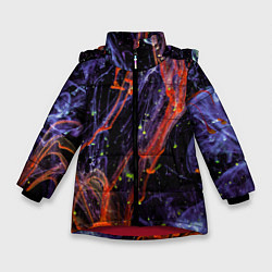 Куртка зимняя для девочки Неоновые краски во тьме - Оранжевый и фиолетовый, цвет: 3D-красный
