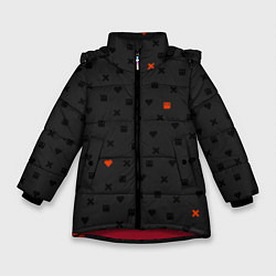 Куртка зимняя для девочки Love Death and Robots black pattern, цвет: 3D-красный