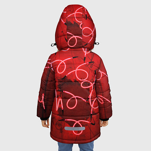 Зимняя куртка для девочки Неоновые закрученные фонари - Красный / 3D-Светло-серый – фото 4