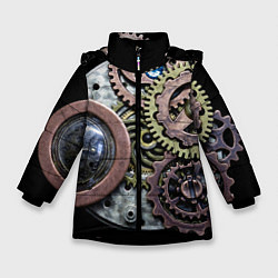Куртка зимняя для девочки Mechanism of gears in Steampunk style, цвет: 3D-черный