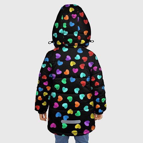 Зимняя куртка для девочки Сердечки разноцветные на черном / 3D-Светло-серый – фото 4