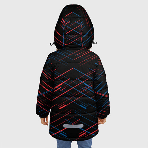 Зимняя куртка для девочки Psg красные синие чёрточки / 3D-Светло-серый – фото 4